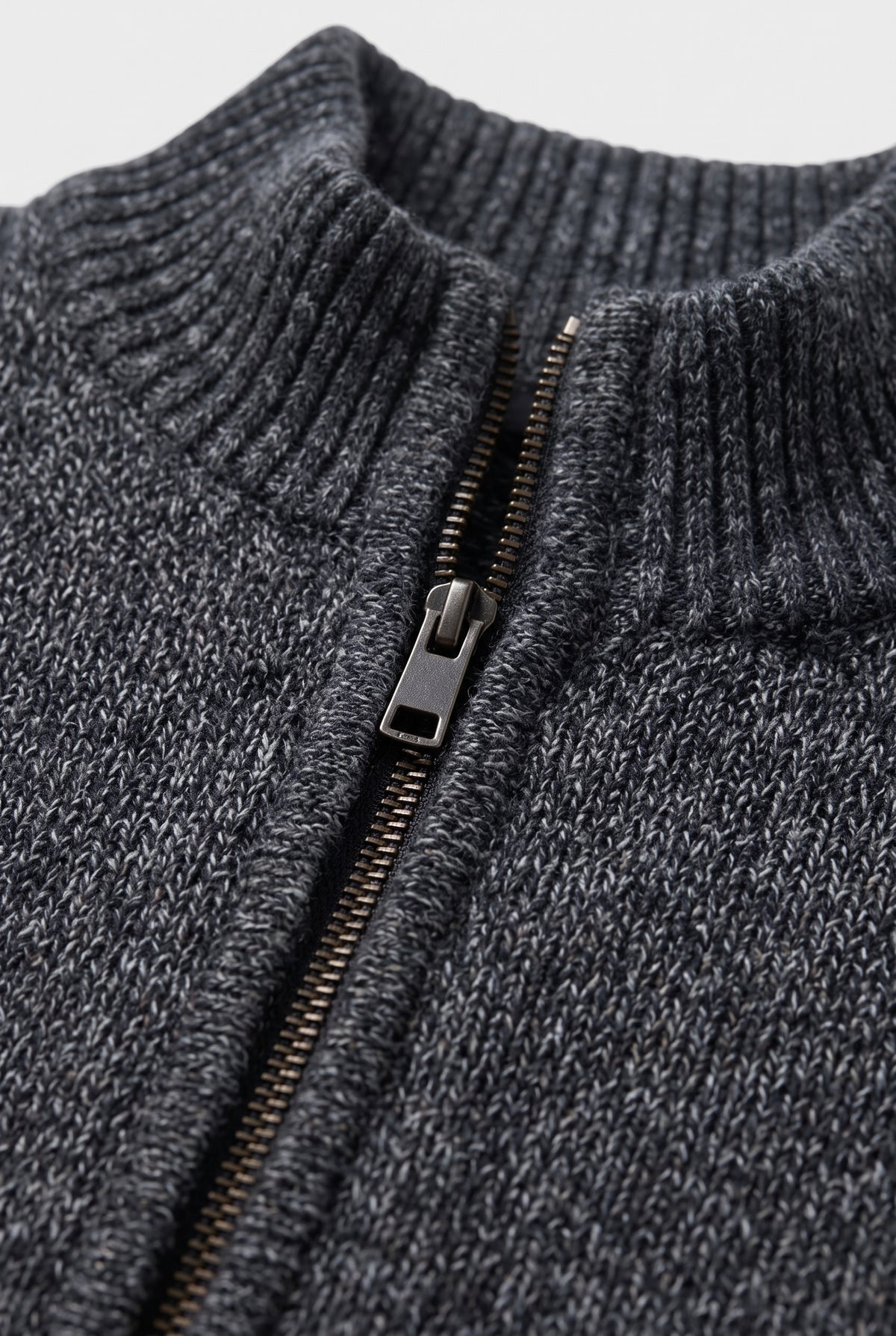 Men's Cardigan | Zip-Through with Stand Collar - Charcoal detail