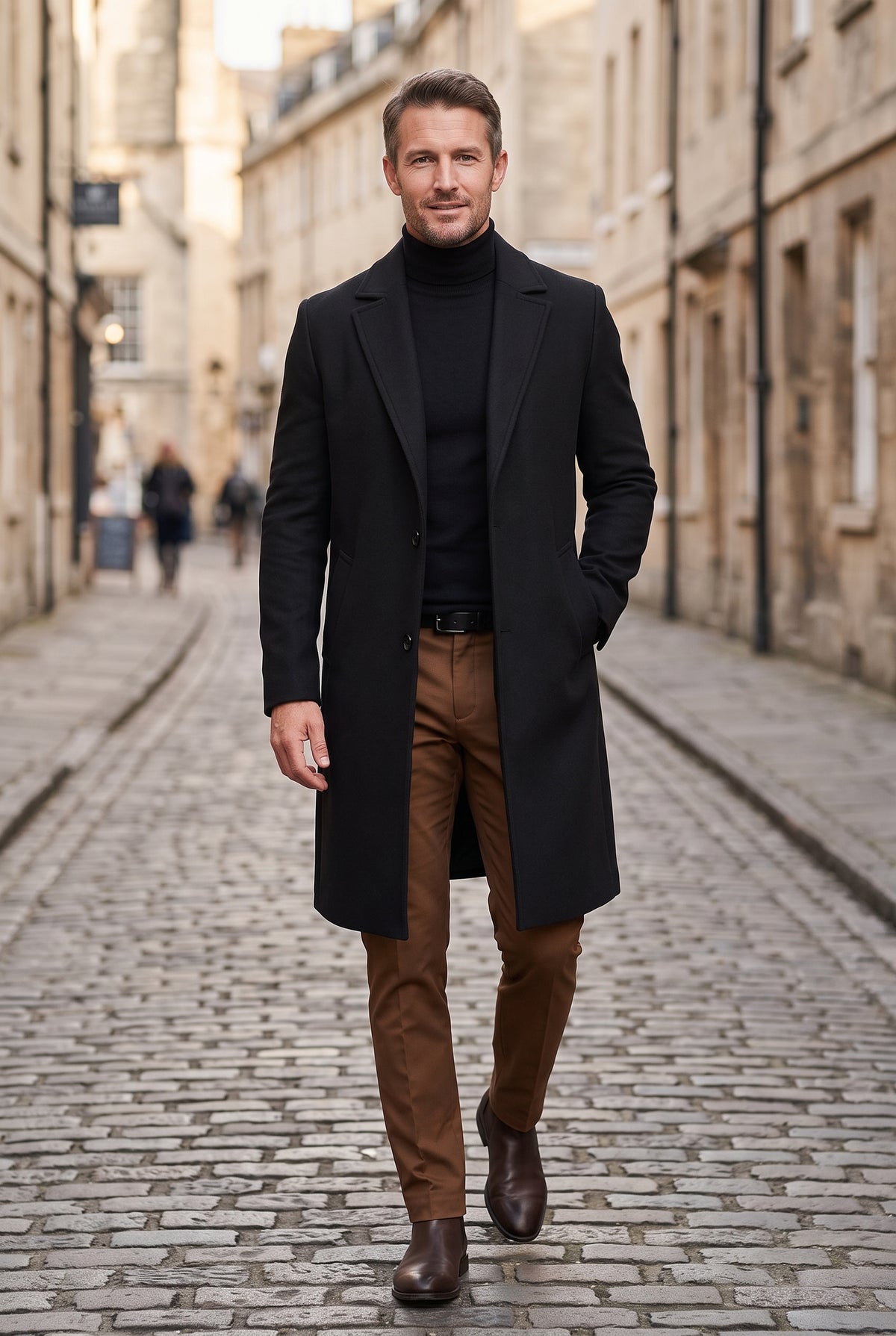 Men's Coat | Longline Single-Breasted Notch Lapel - Black lifestyle