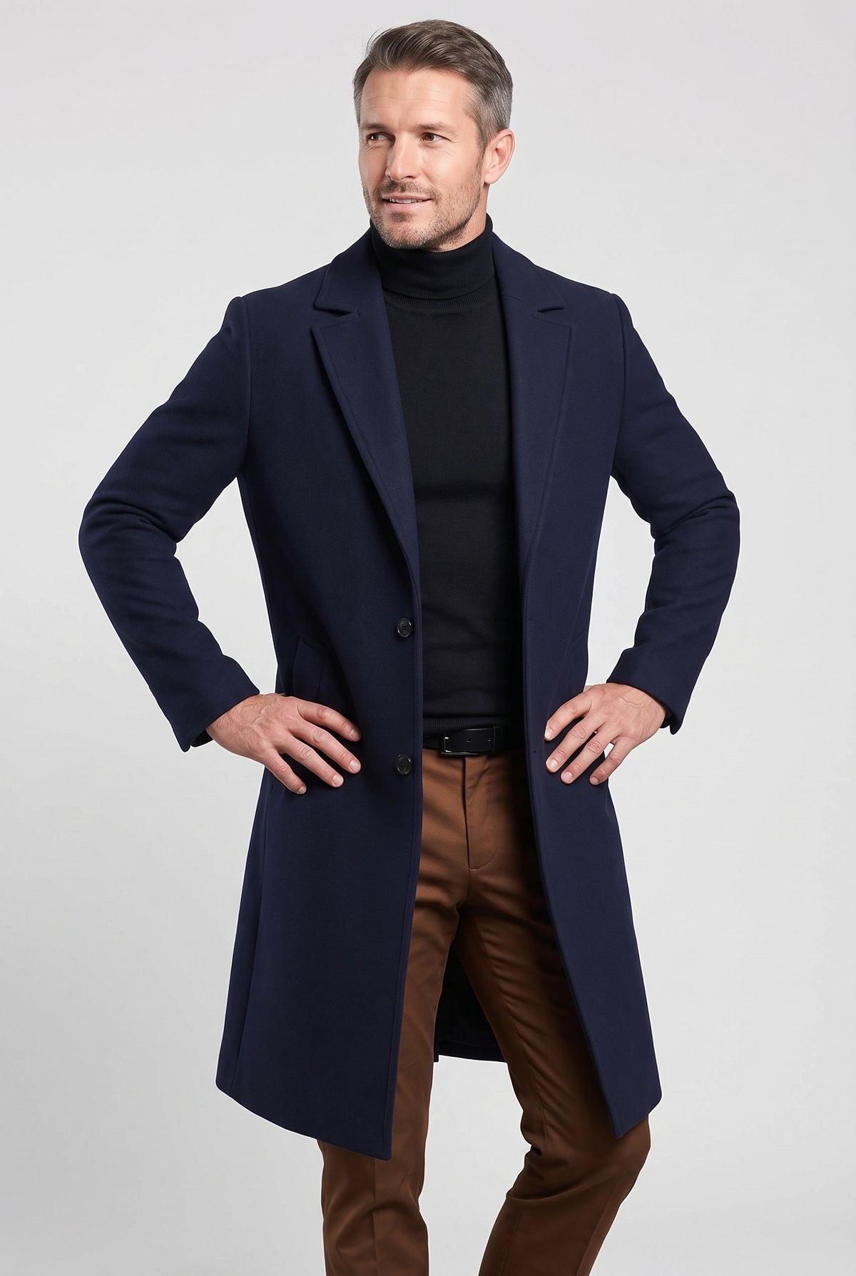 Men's Coat | Longline Single-Breasted Notch Lapel - Navy