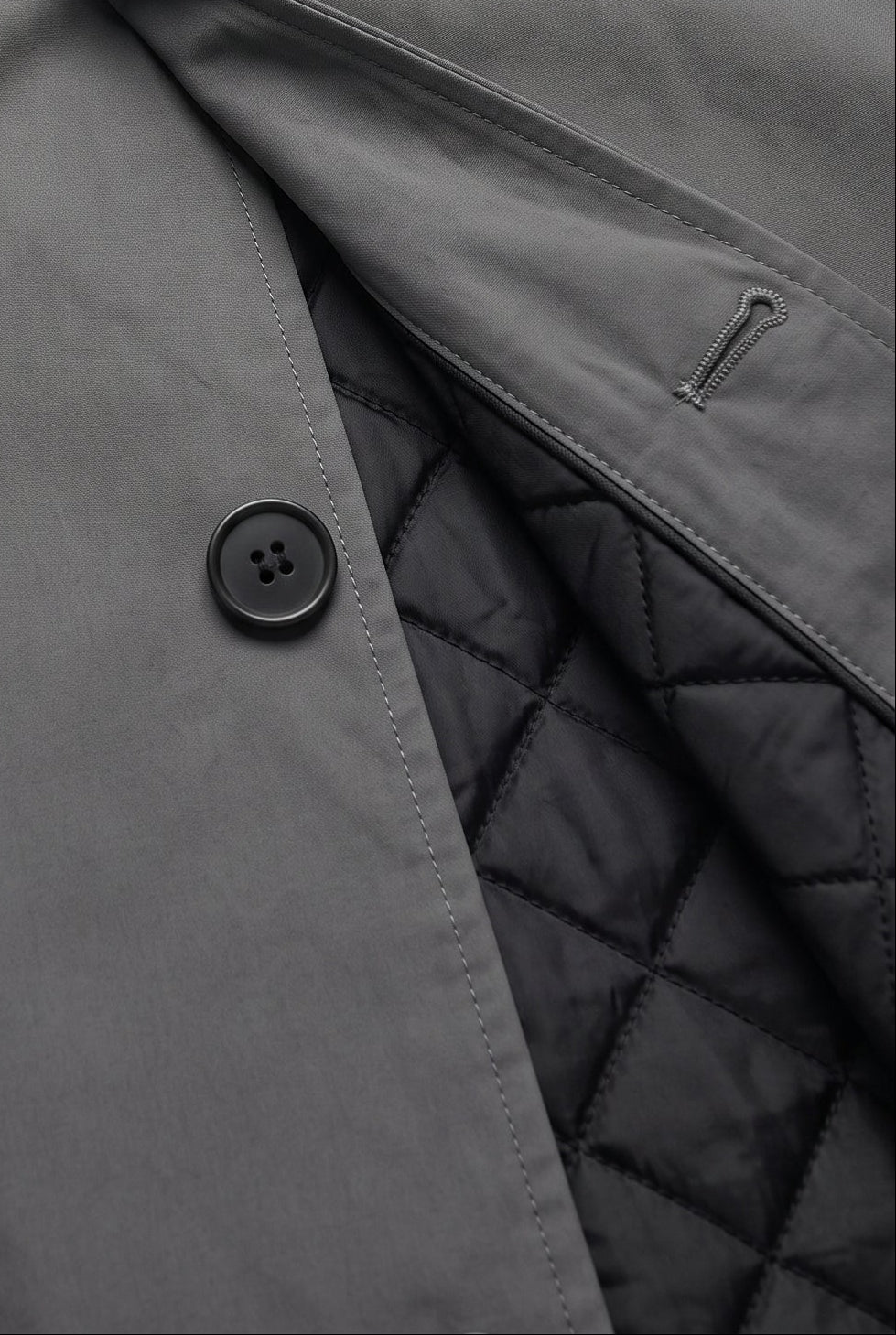 Men's Coat | Point Collar Mac with Quilted Lining - Grey detail
