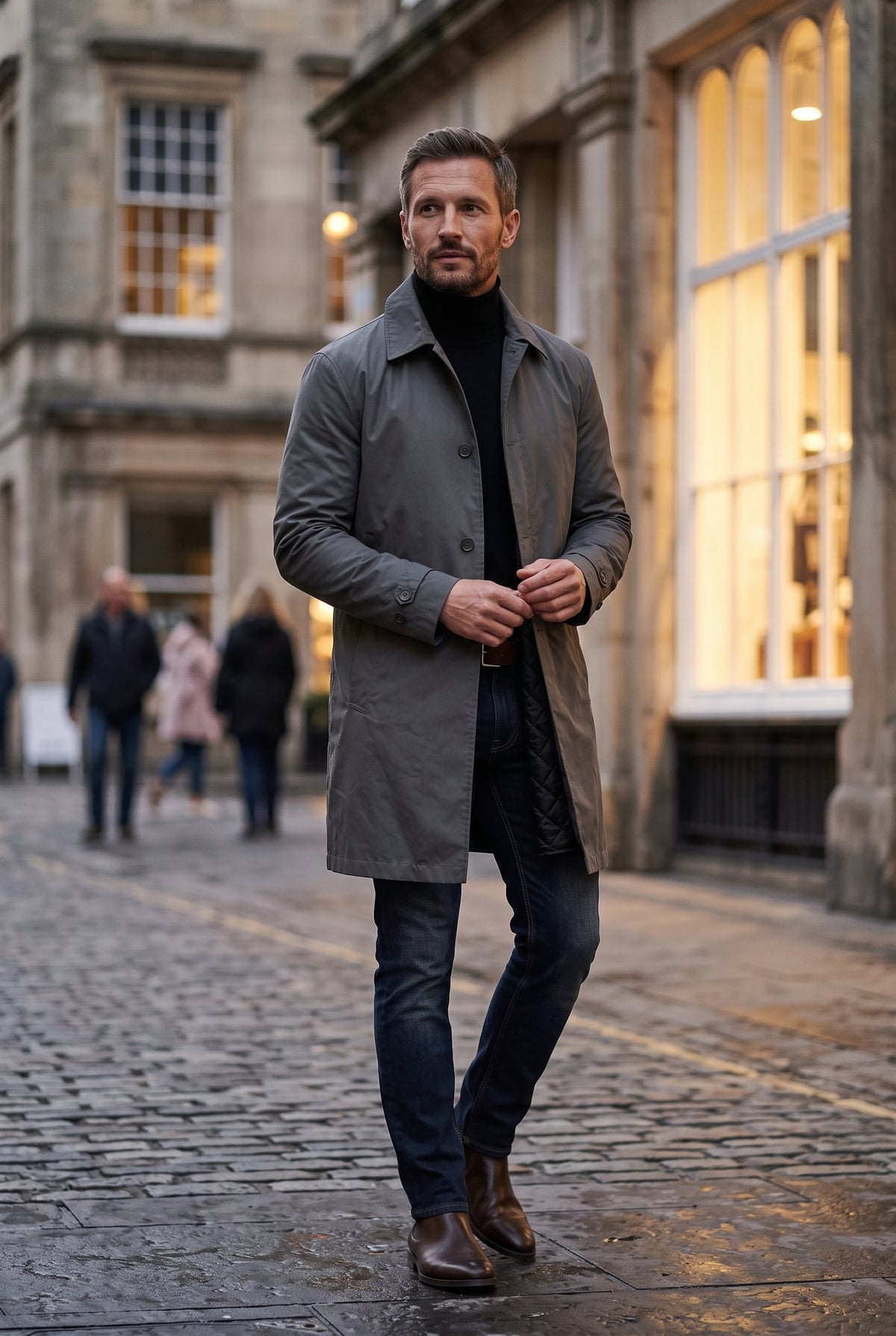 Men's Coat | Point Collar Mac with Quilted Lining - Grey lifestyle