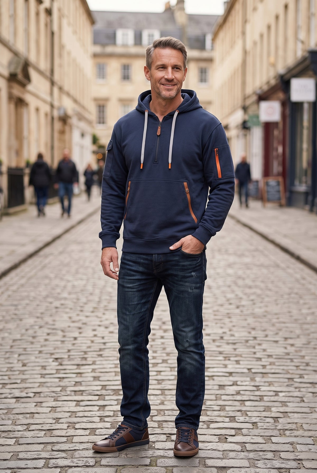 Men's Hoodie | Half Zip with Utility Pockets - Navy lifestyle