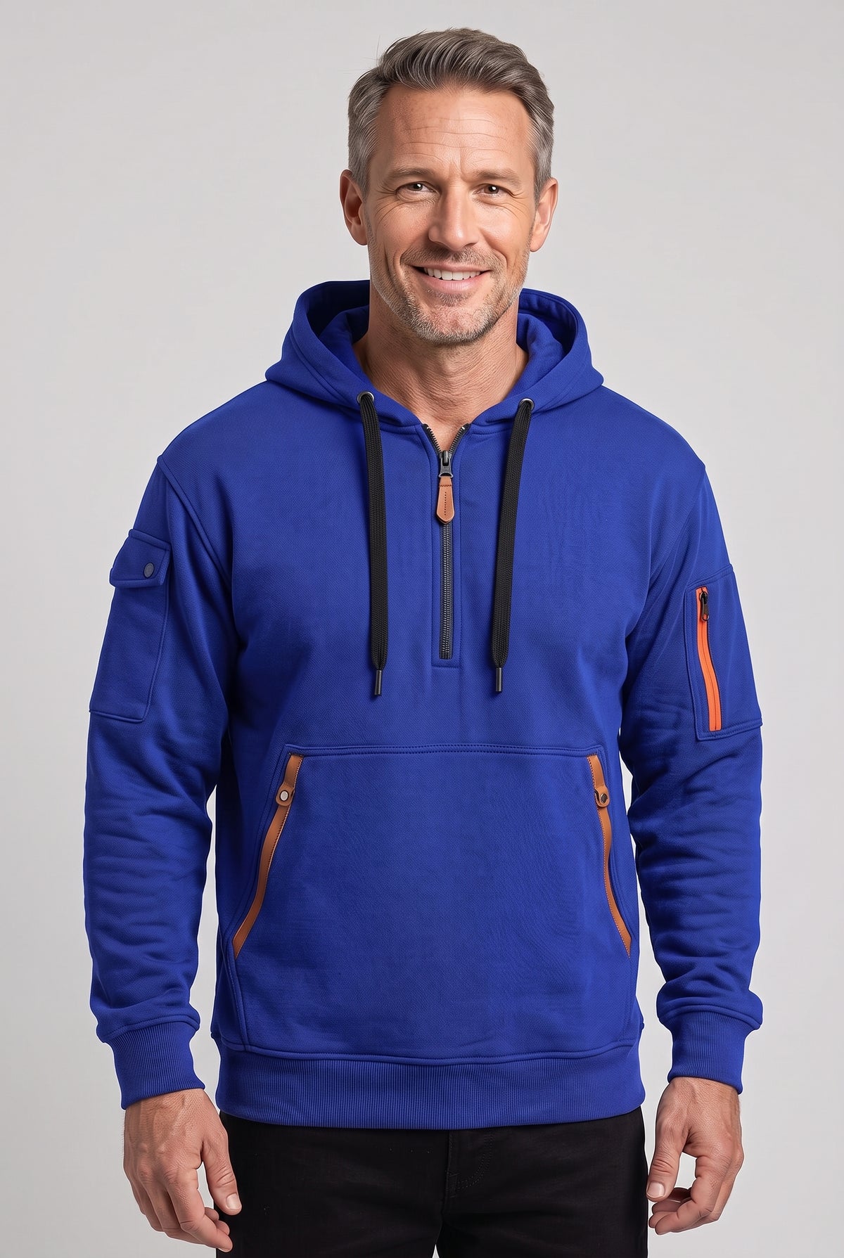 Men's Hoodie | Half Zip with Utility Pockets - Royal Blue