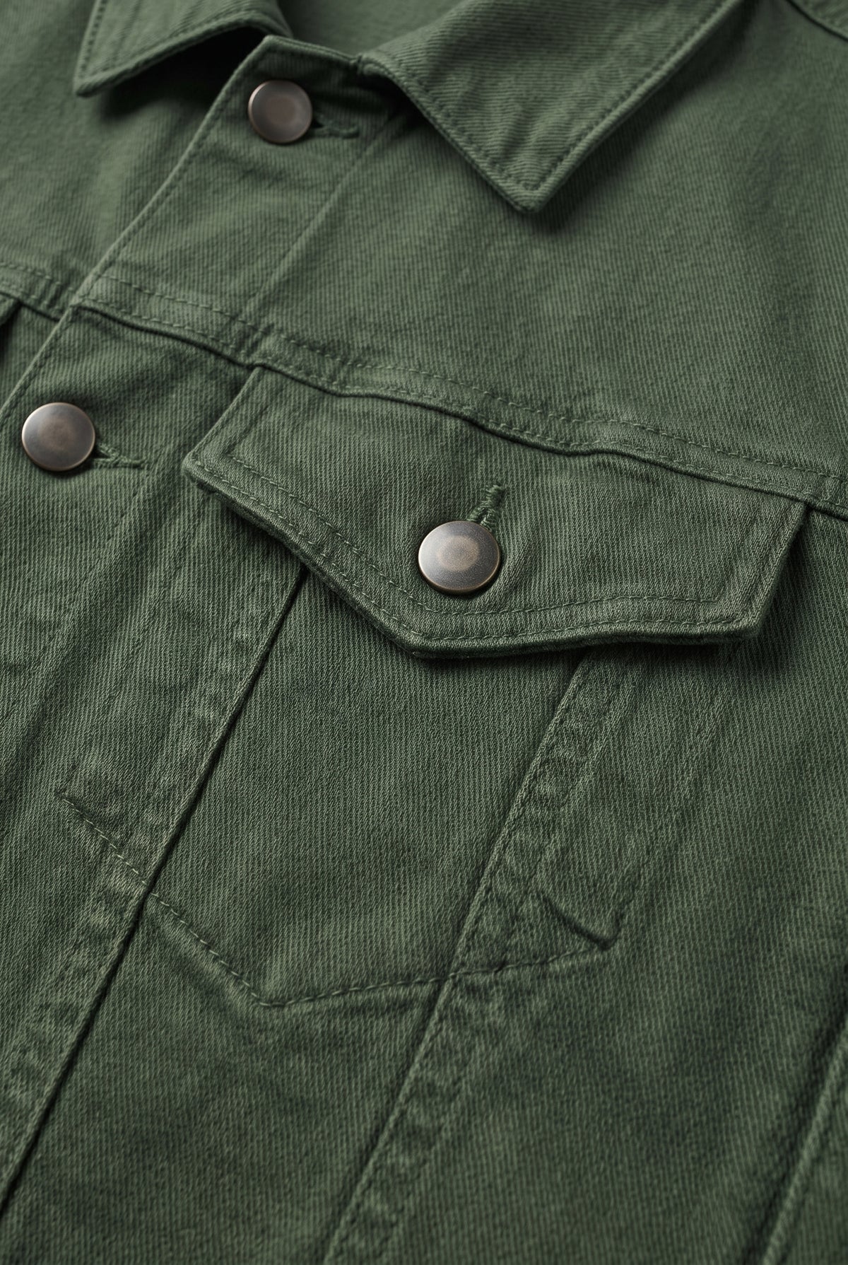 Men's Jacket | Denim-Look Trucker with Chest Pockets - Olive detail