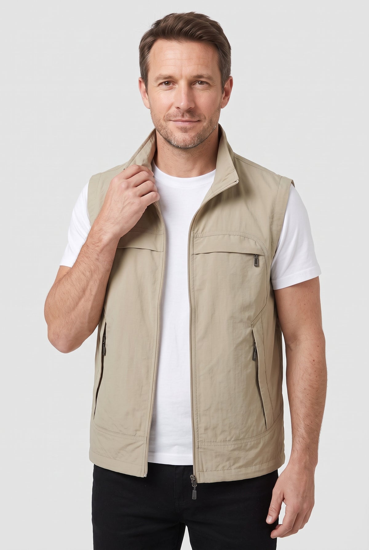 Men's Jacket | Sleeveless Gilet with Chest Pocket - Khaki