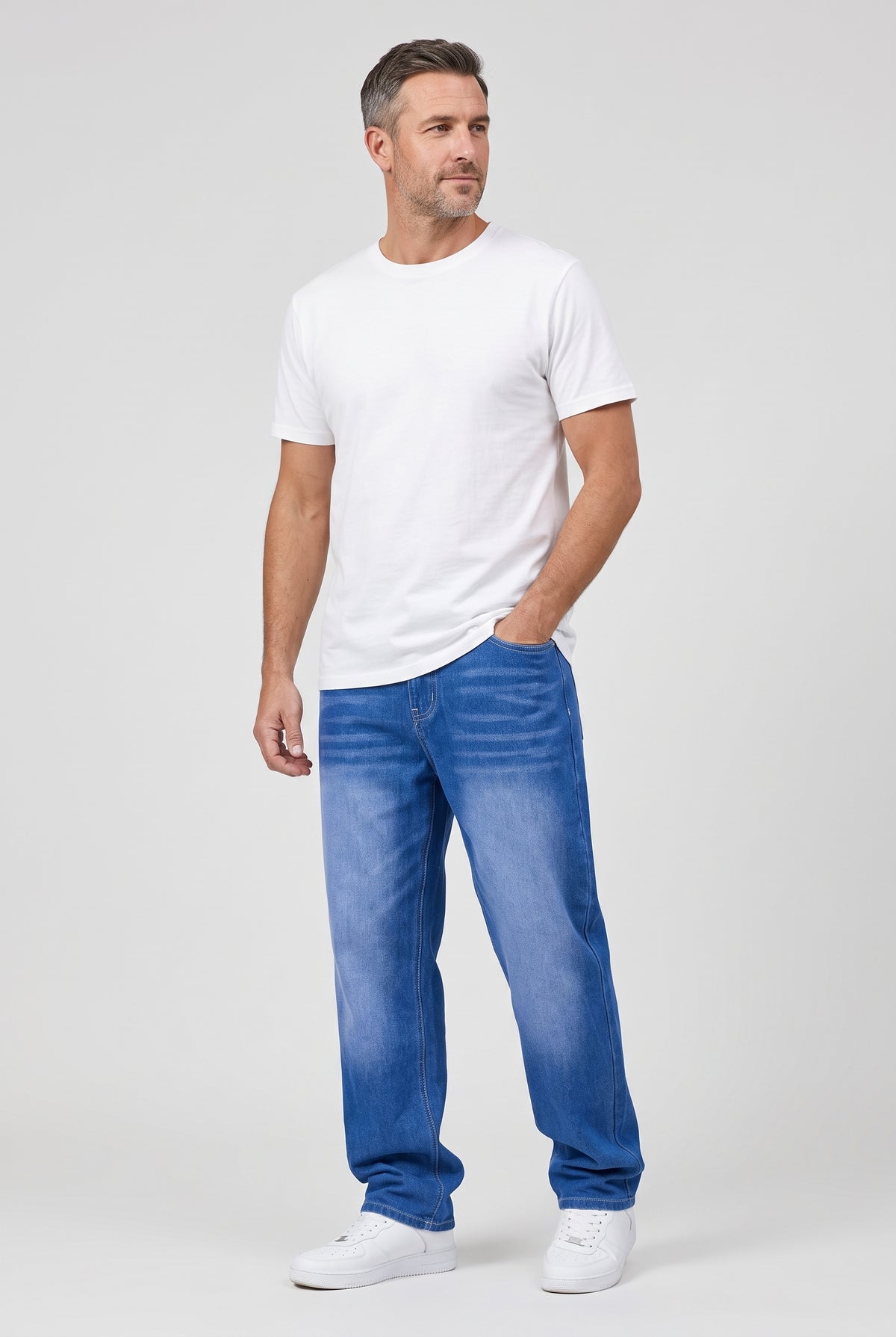 Men's Jeans | Baggy Fit with Washed Finish - Bright Blue
