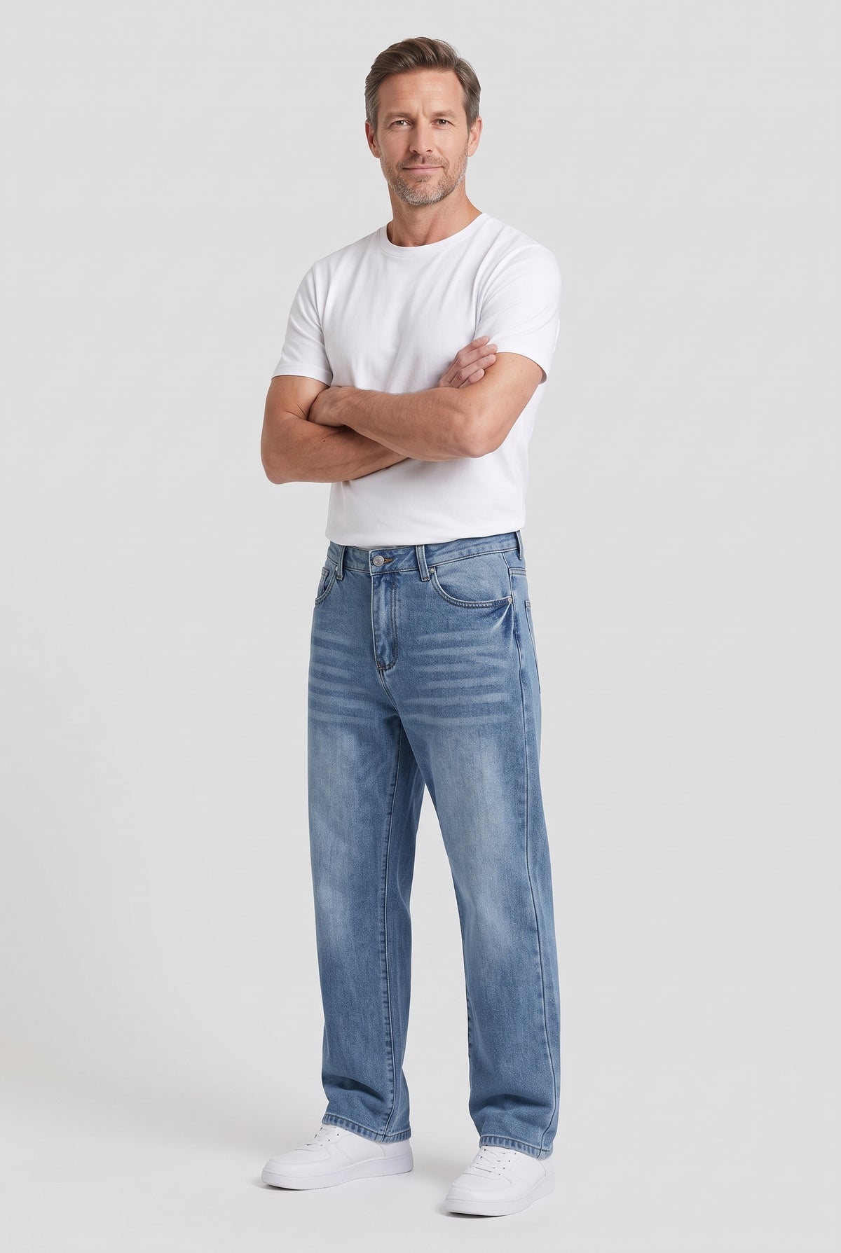 Men's Jeans | Baggy Fit with Washed Finish - Mid Blue