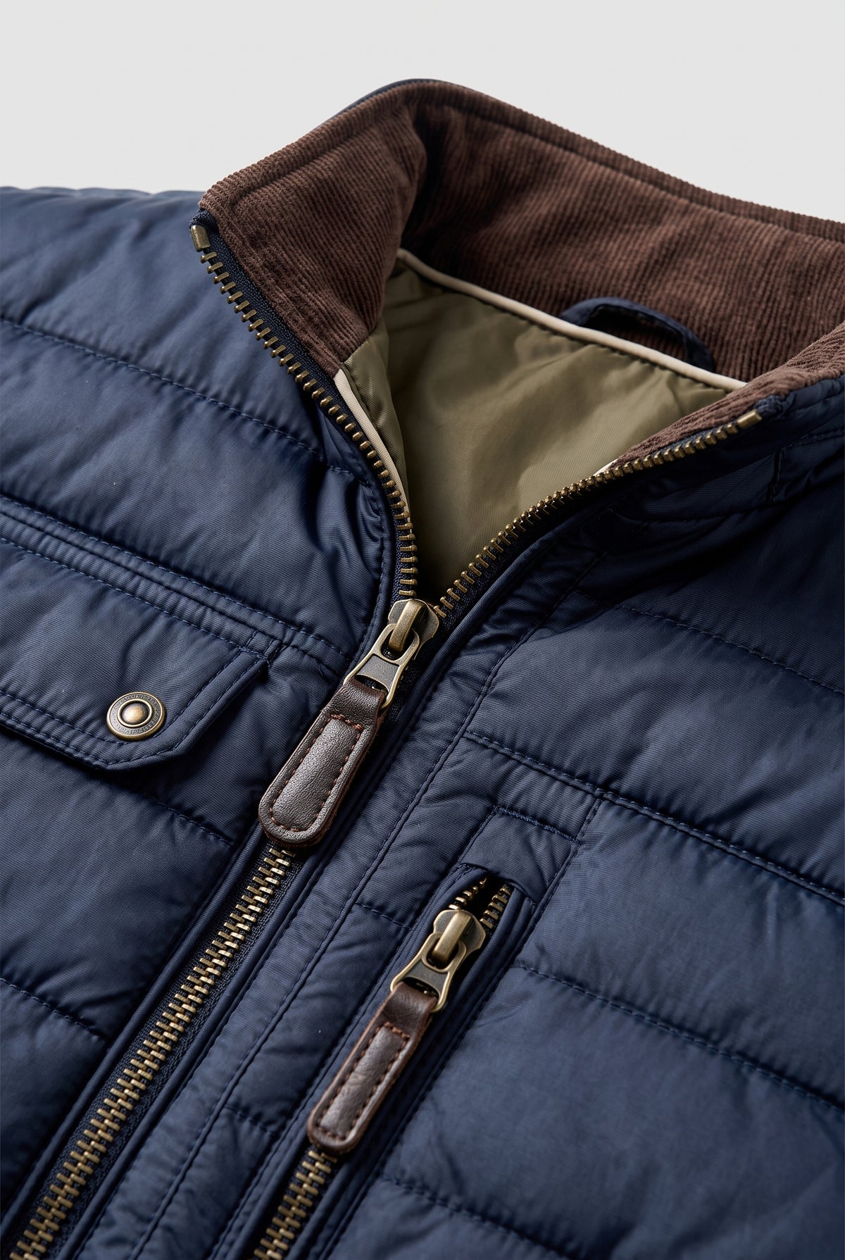 Men's Puffer Jacket | Quilted with Contrast Stand Collar - Navy detail