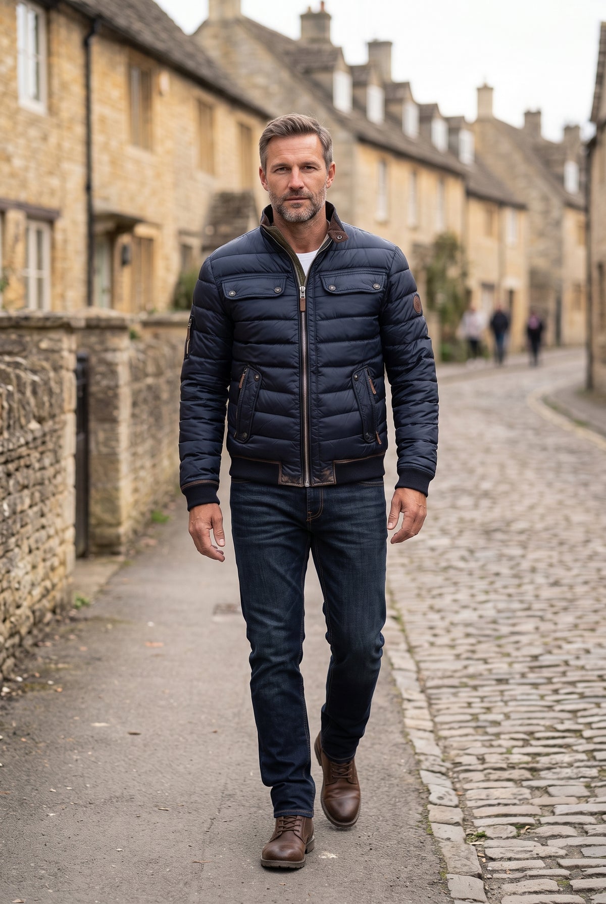 Men's Puffer Jacket | Quilted with Contrast Stand Collar - Navy lifestyle