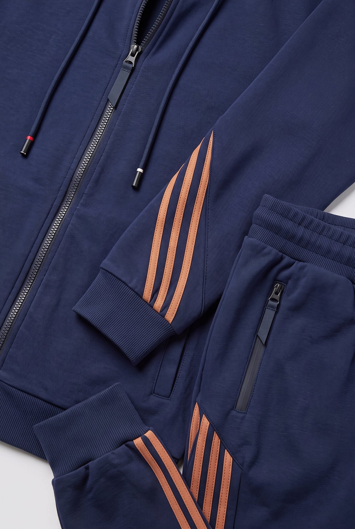 Men's Tracksuit | Hooded Zip-Up with Stripe Sleeve Detail - Navy detail