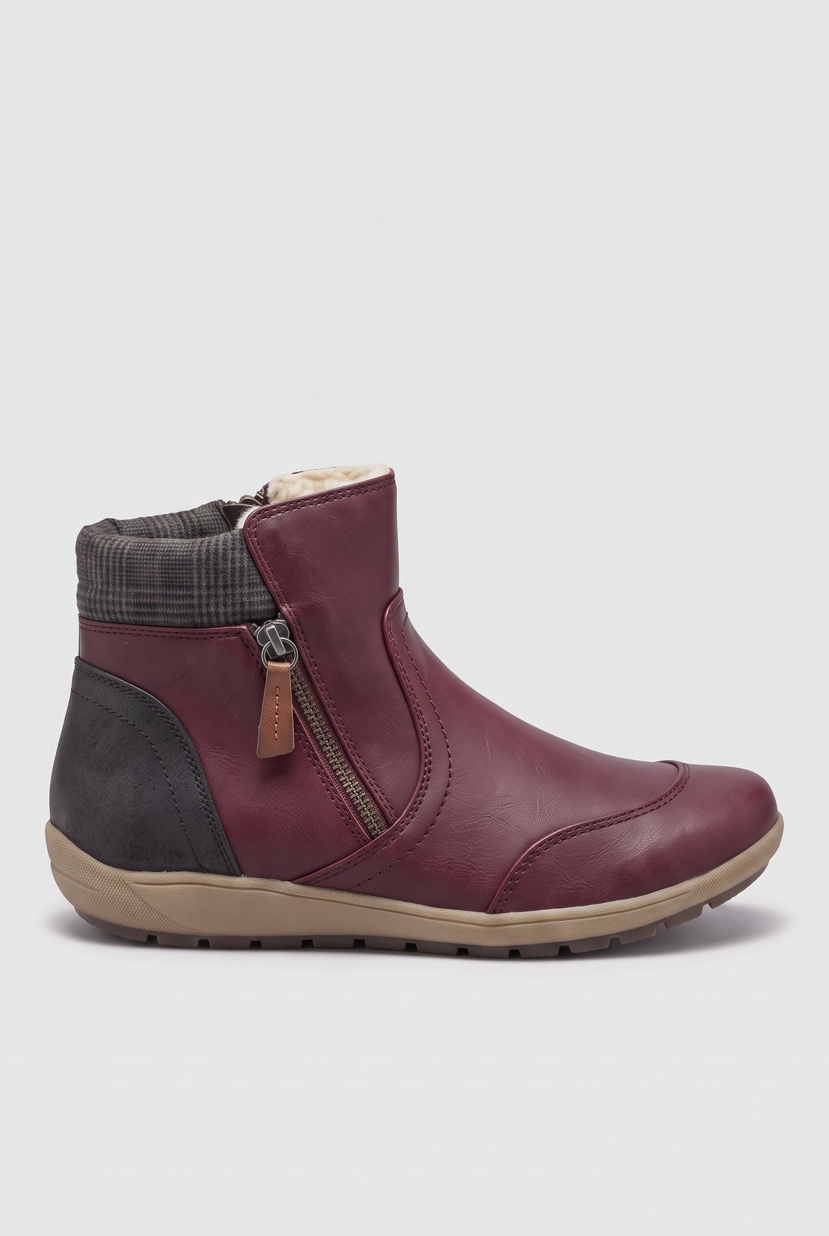 Women's Ankle Boots | Side Zip with Padded Collar - Burgundy