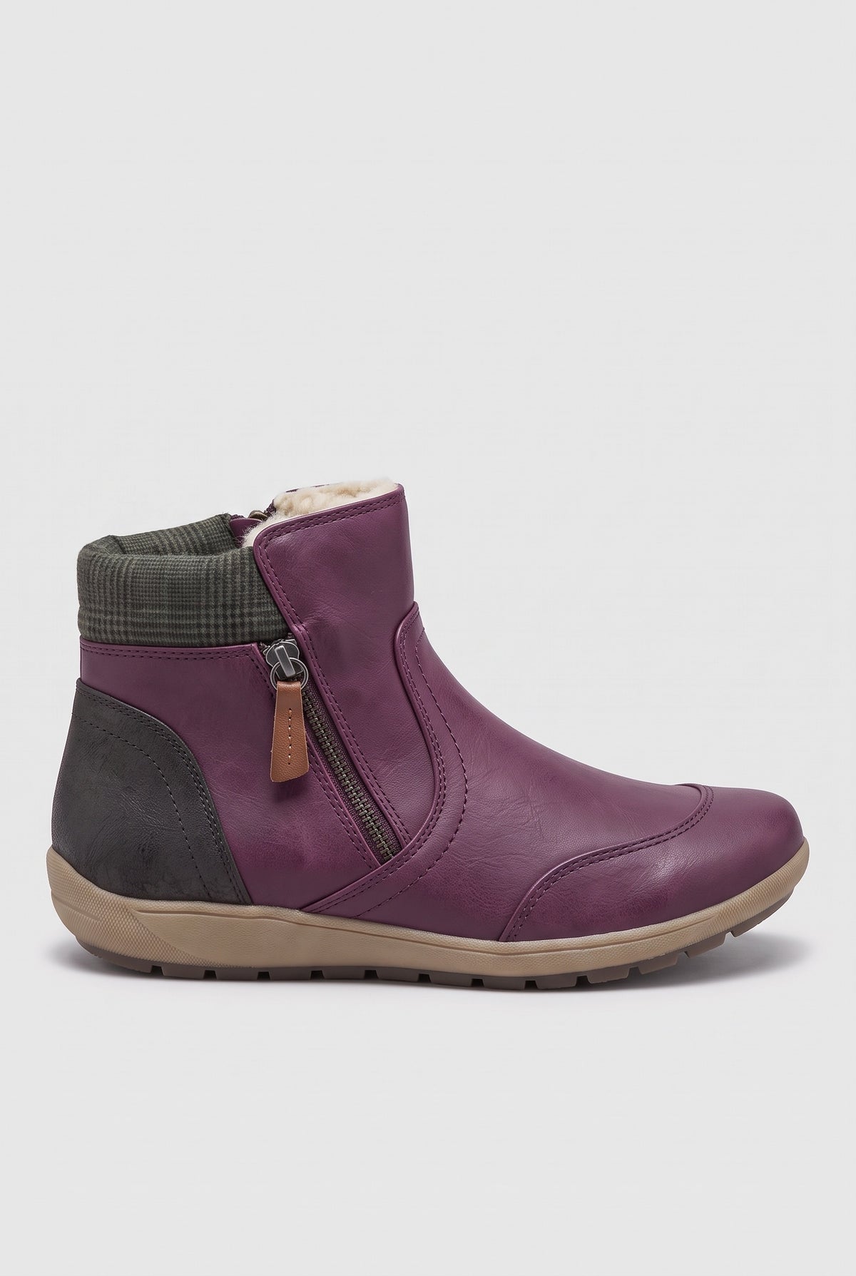 Women's Ankle Boots | Side Zip with Padded Collar - Plum