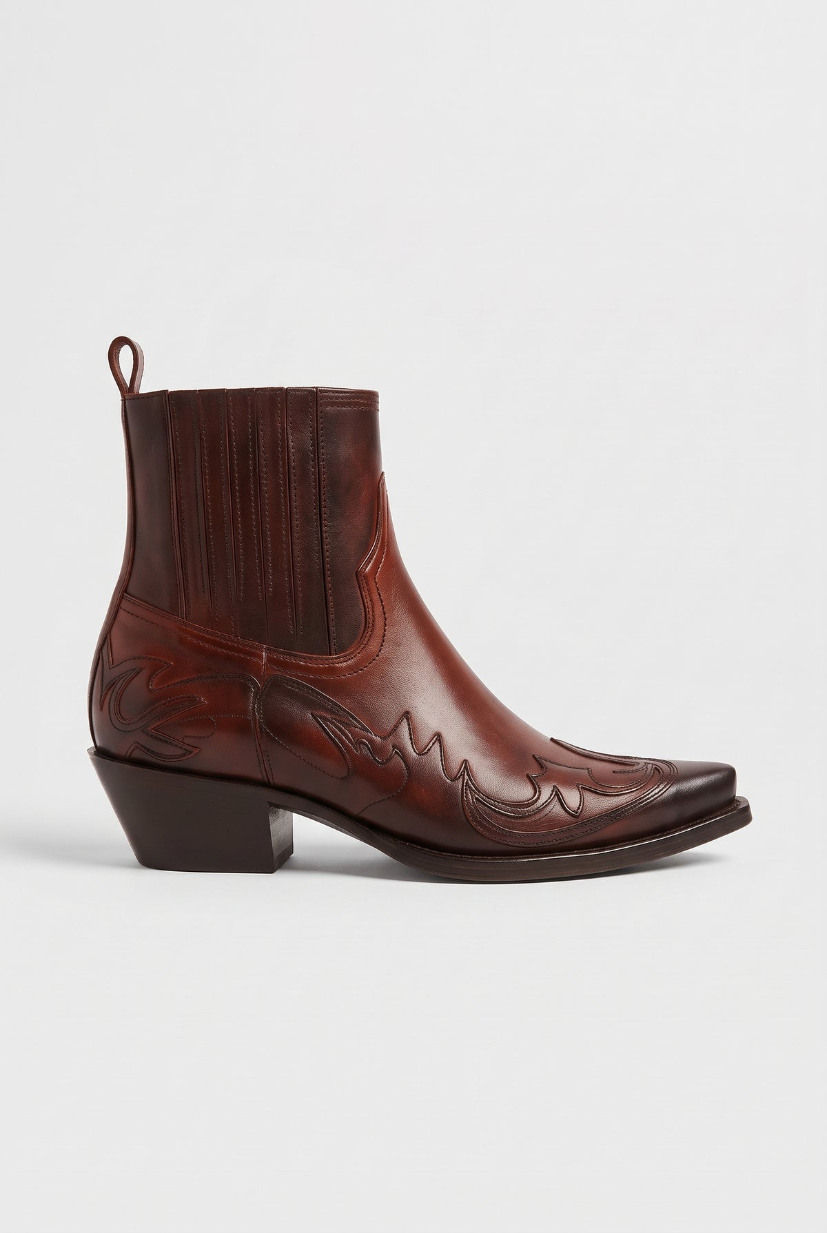 Women's Ankle Boots | Western Pointed Toe with Block Heel - Oxblood