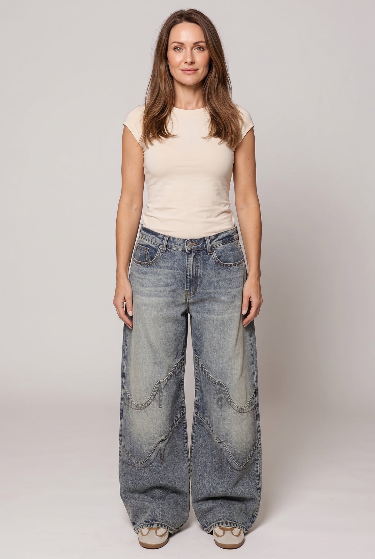 Women's Baggy Jeans | Low Waist Washed Wide Leg - Light Blue