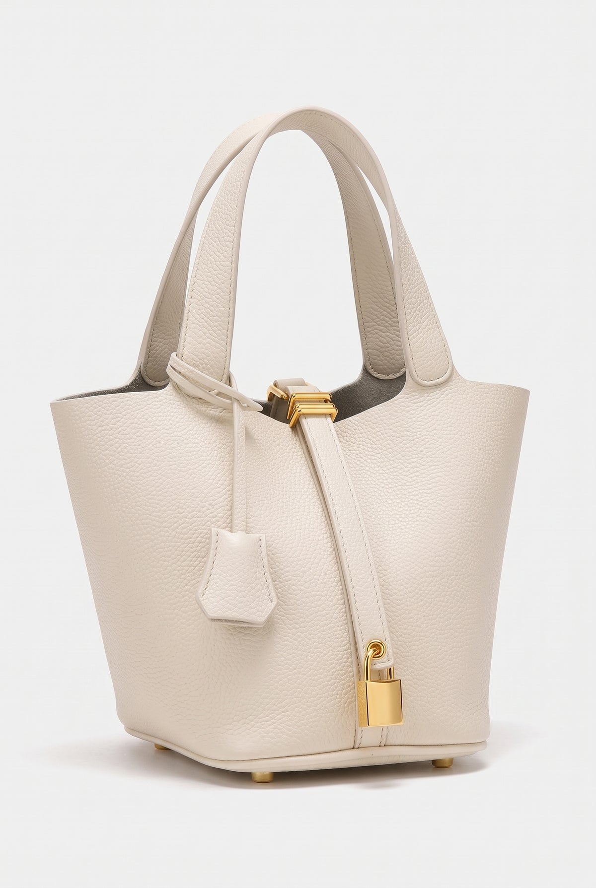 Women's Handbag | Bucket Style with Padlock Charm - Cream