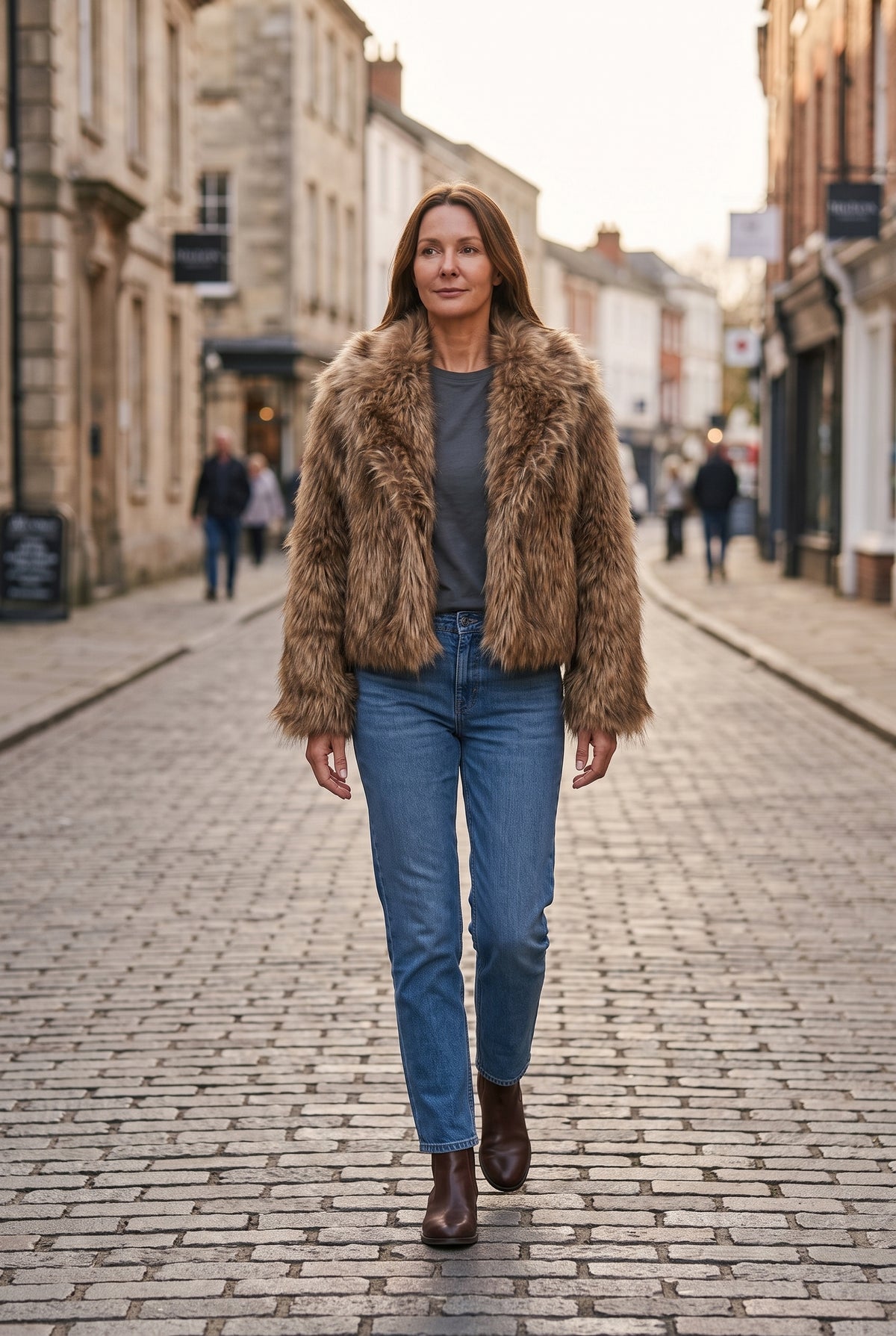 Women's Jacket | Faux Fur Shaggy Cropped - Brown lifestyle