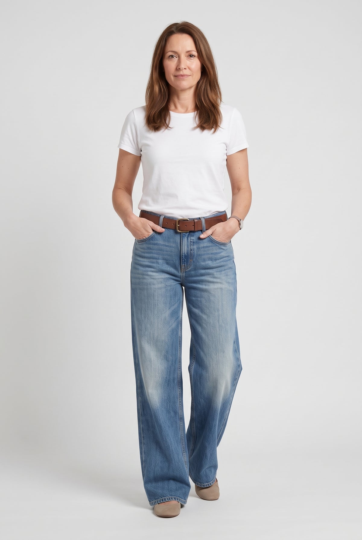 Women's Jeans | Wide Leg Faded Wash Full Length - Blue