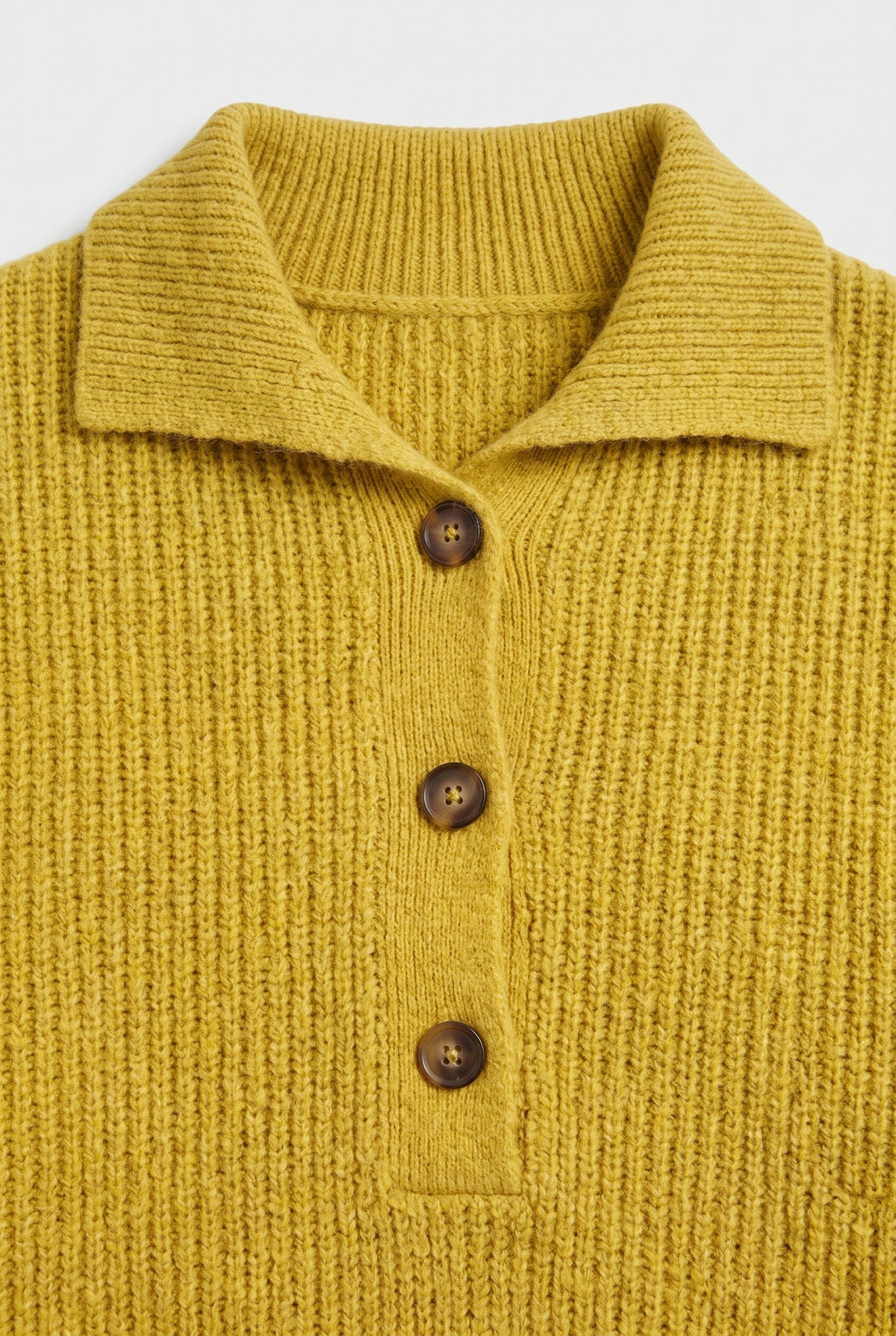 Women's Jumper Dress | Polo Collar Ribbed Knit Midi - Mustard detail