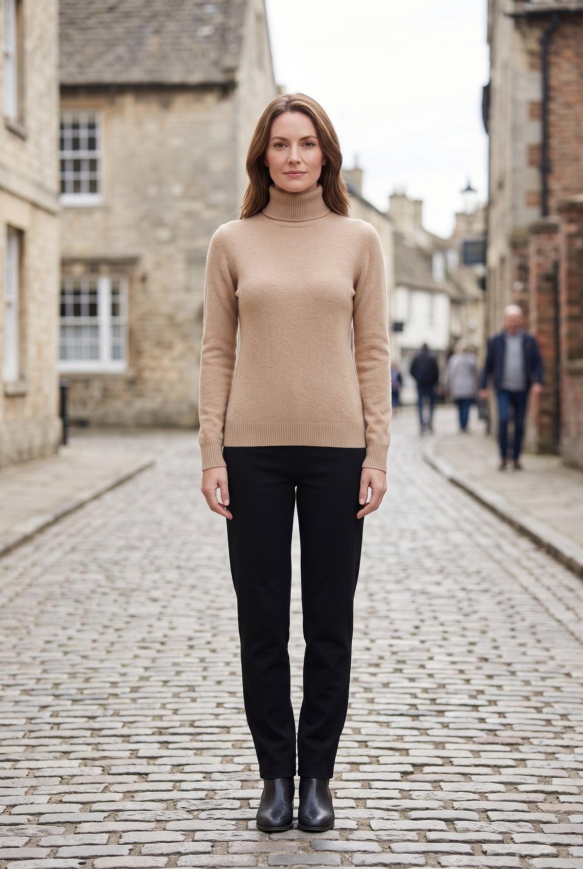 Women's Jumper | Roll Neck Soft Fine Knit - Camel lifestyle