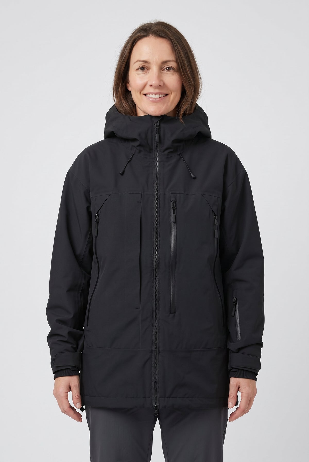 Women's Ski Jacket | Oversized Hooded with Zip Pockets - Black
