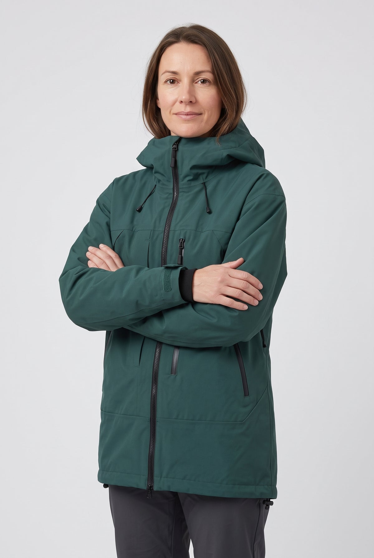 Women's Ski Jacket | Oversized Hooded with Zip Pockets - Dark Green