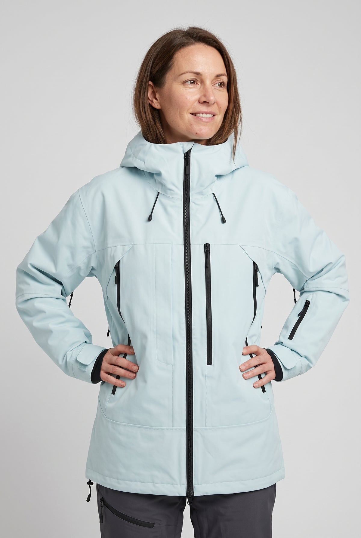 Women's Ski Jacket | Oversized Hooded with Zip Pockets - Light Blue