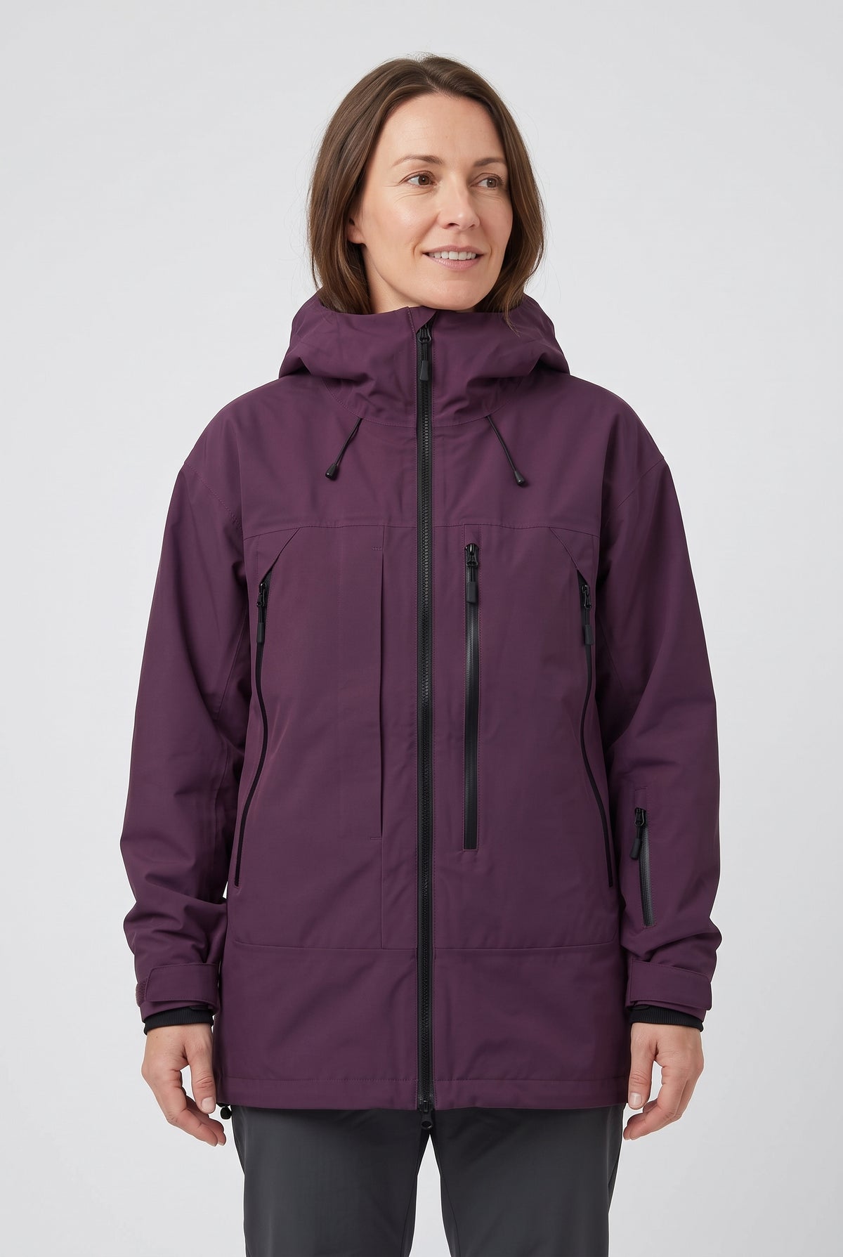 Women's Ski Jacket | Oversized Hooded with Zip Pockets - Purple