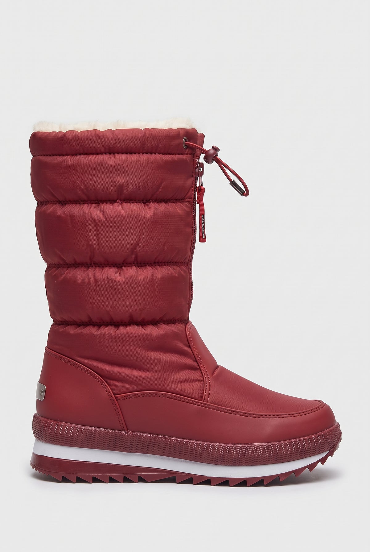 Women's Snow Boots | Mid-Calf Padded with Drawstring Top - Red