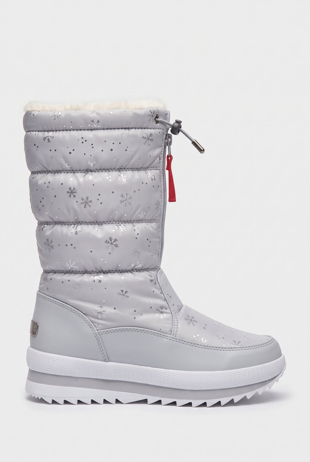Women's Snow Boots | Mid-Calf Padded with Drawstring Top - White Snowflake