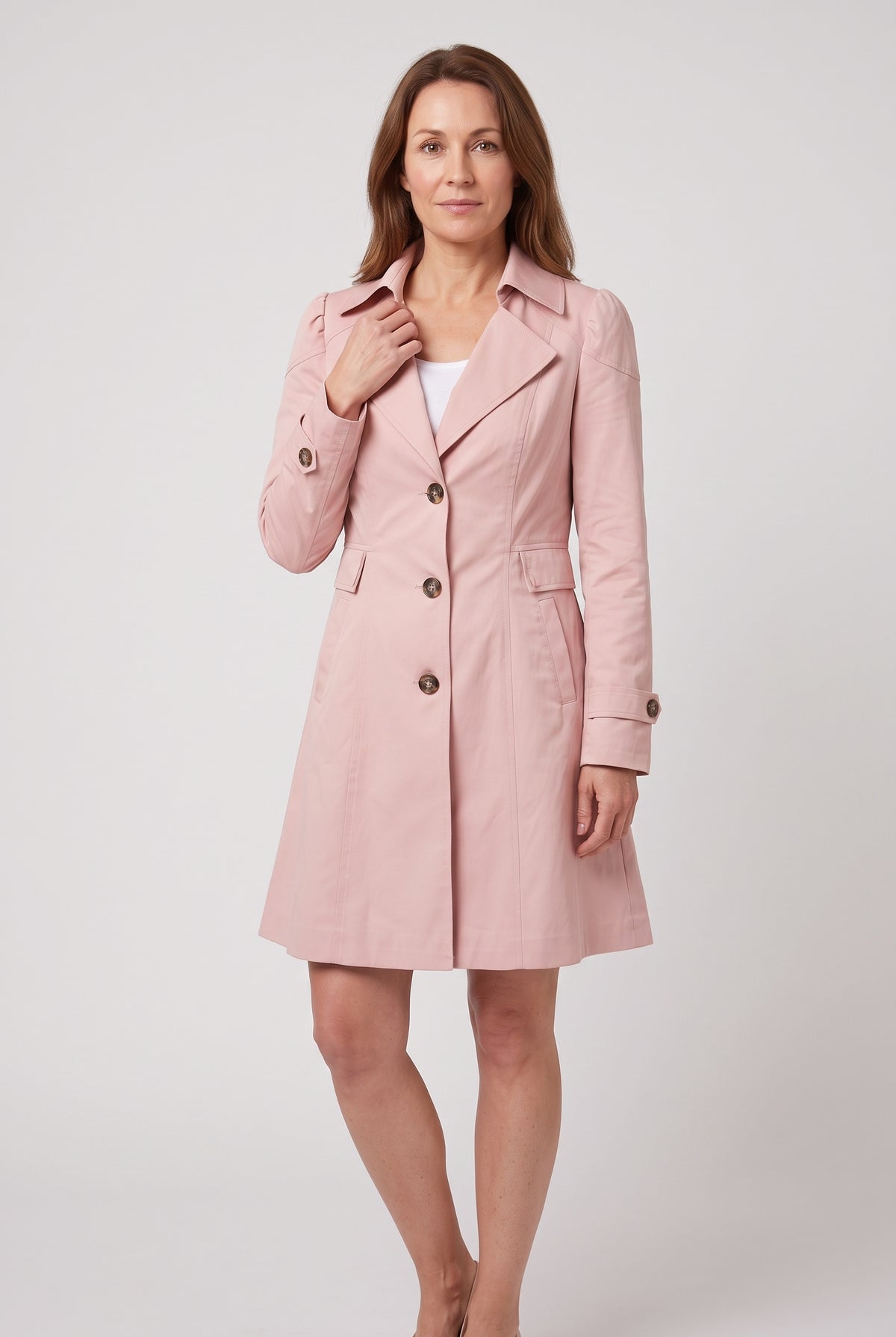 Women's Trench Coat | Single-Breasted with Puff Shoulders - Pink