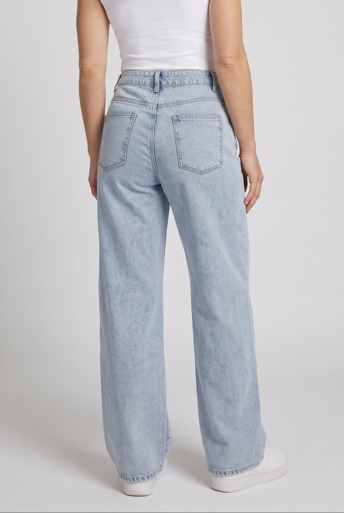 Women's Wide Leg Jeans | High Waisted Vintage Wash - Light Blue back