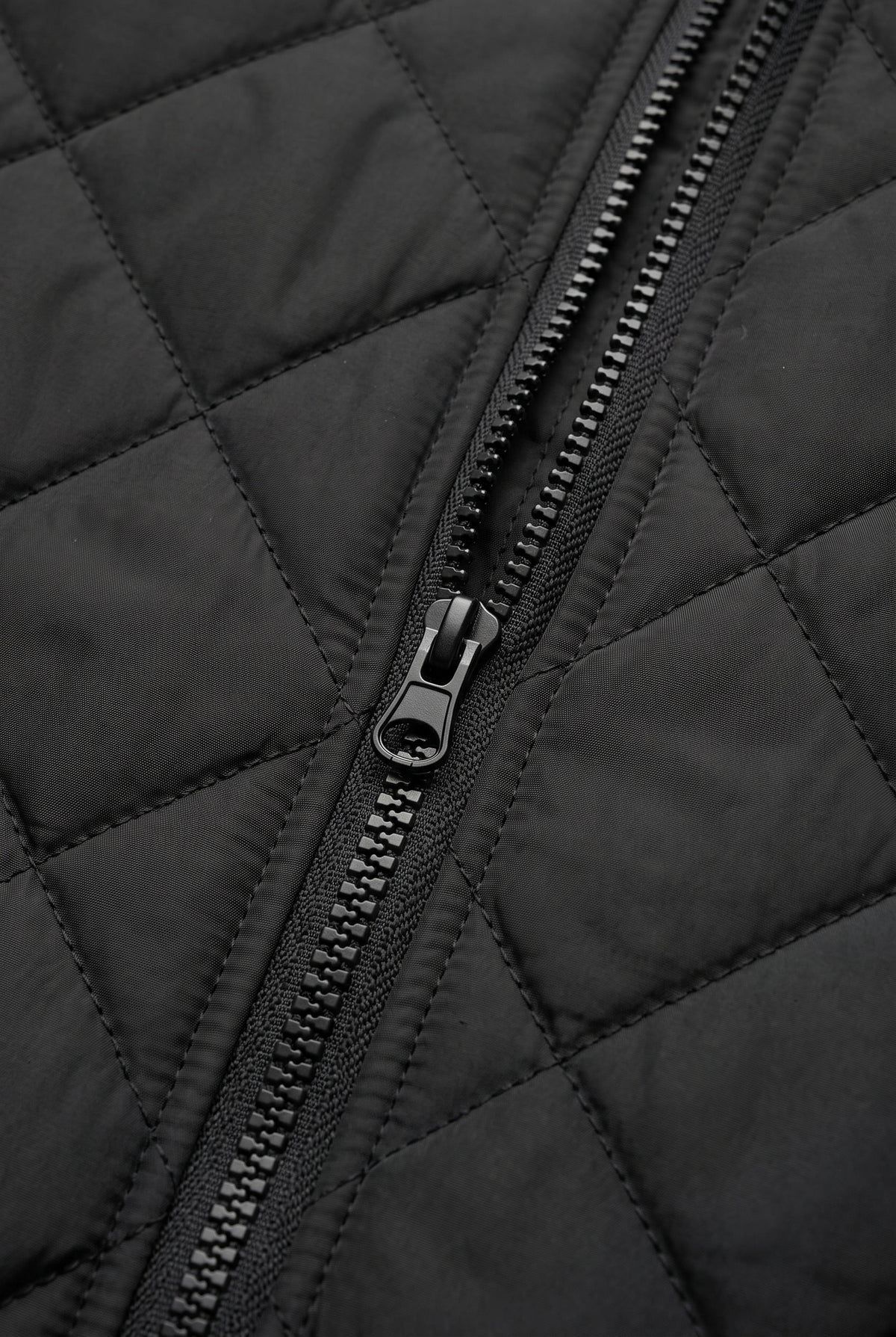 Men's Bomber Jacket | Diamond Quilted Zip-Up - Black detail