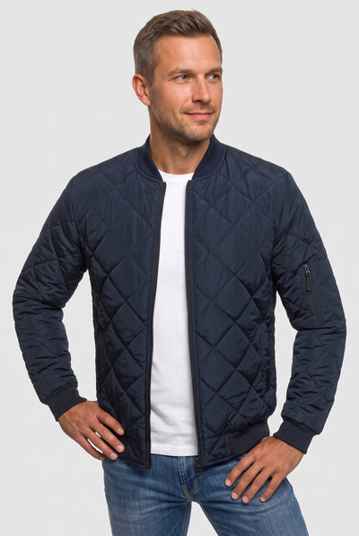 Men's Bomber Jacket | Diamond Quilted Zip-Up - Navy