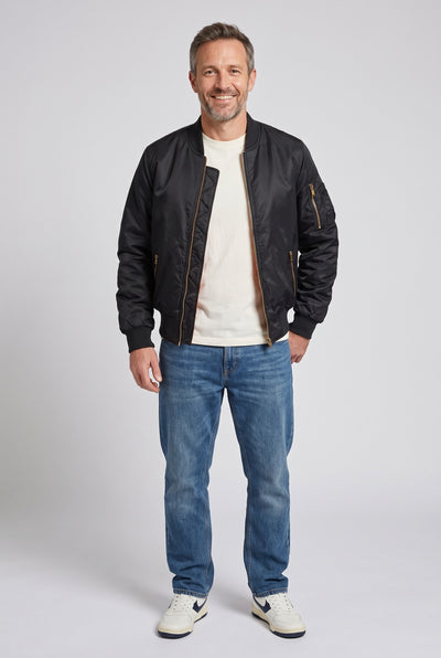 Men's Bomber Jacket | Flight Style with Contrast Lining - Black