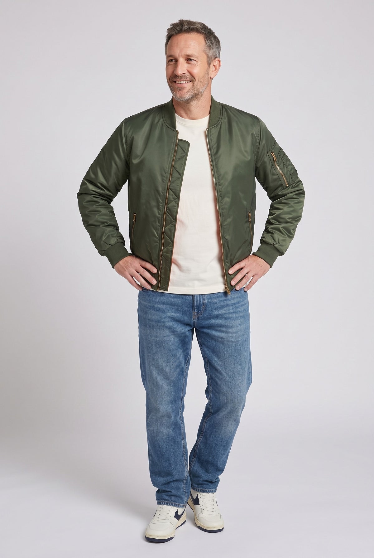 Men's Bomber Jacket | Flight Style with Contrast Lining - Green