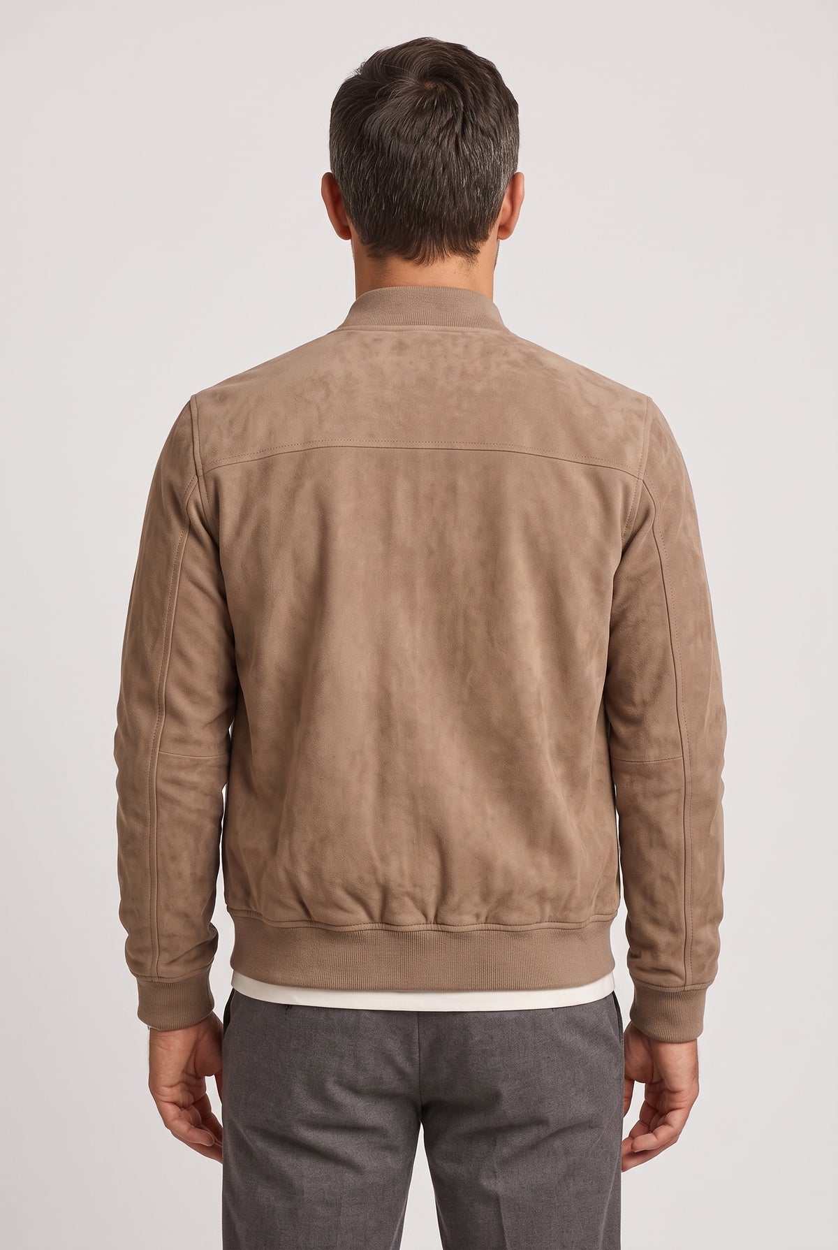 Men's Bomber Jacket | Suede-Look Zip-Up - Taupe back