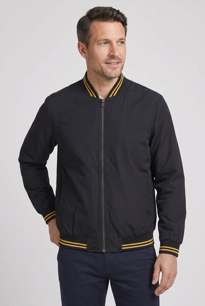 Men's Bomber Jacket | Tipped Rib Trim Zip-Up - Black