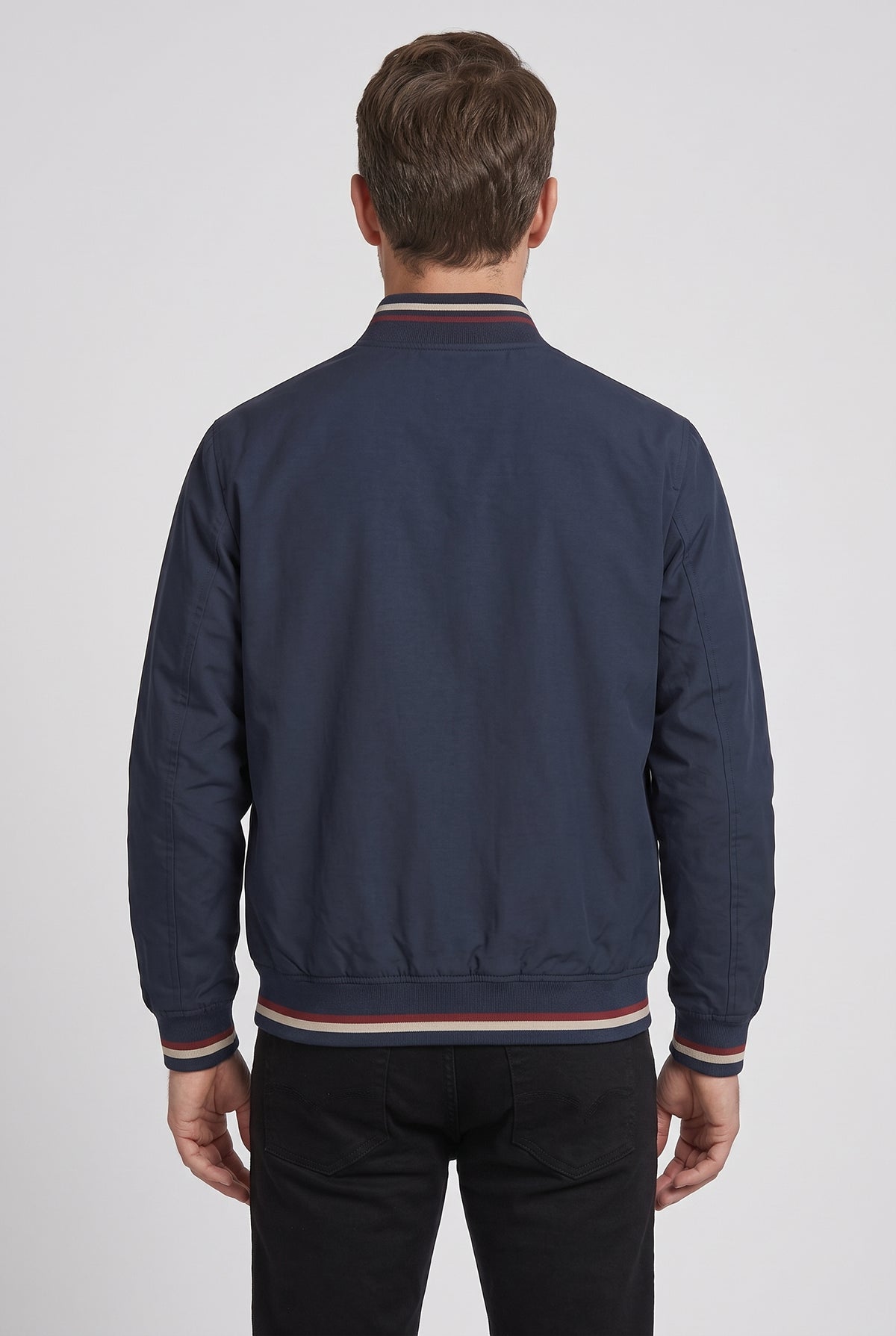 Men's Bomber Jacket | Tipped Rib Trim Zip-Up - Navy back