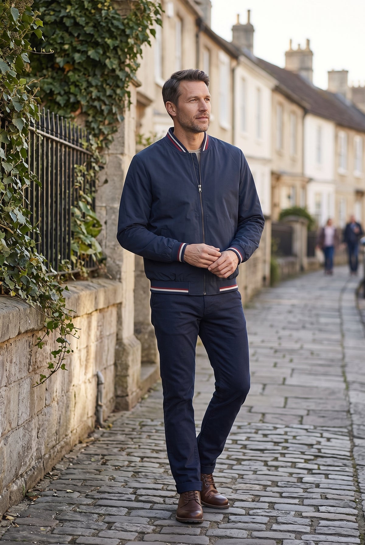 Men's Bomber Jacket | Tipped Rib Trim Zip-Up - Navy lifestyle