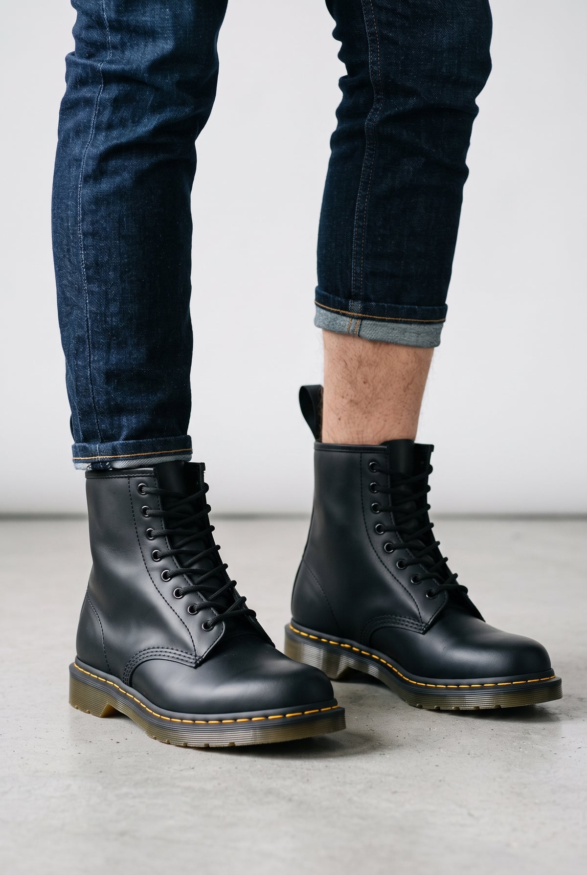 Men's Boots | Ankle Height Lace-Up with Chunky Sole - Black worn