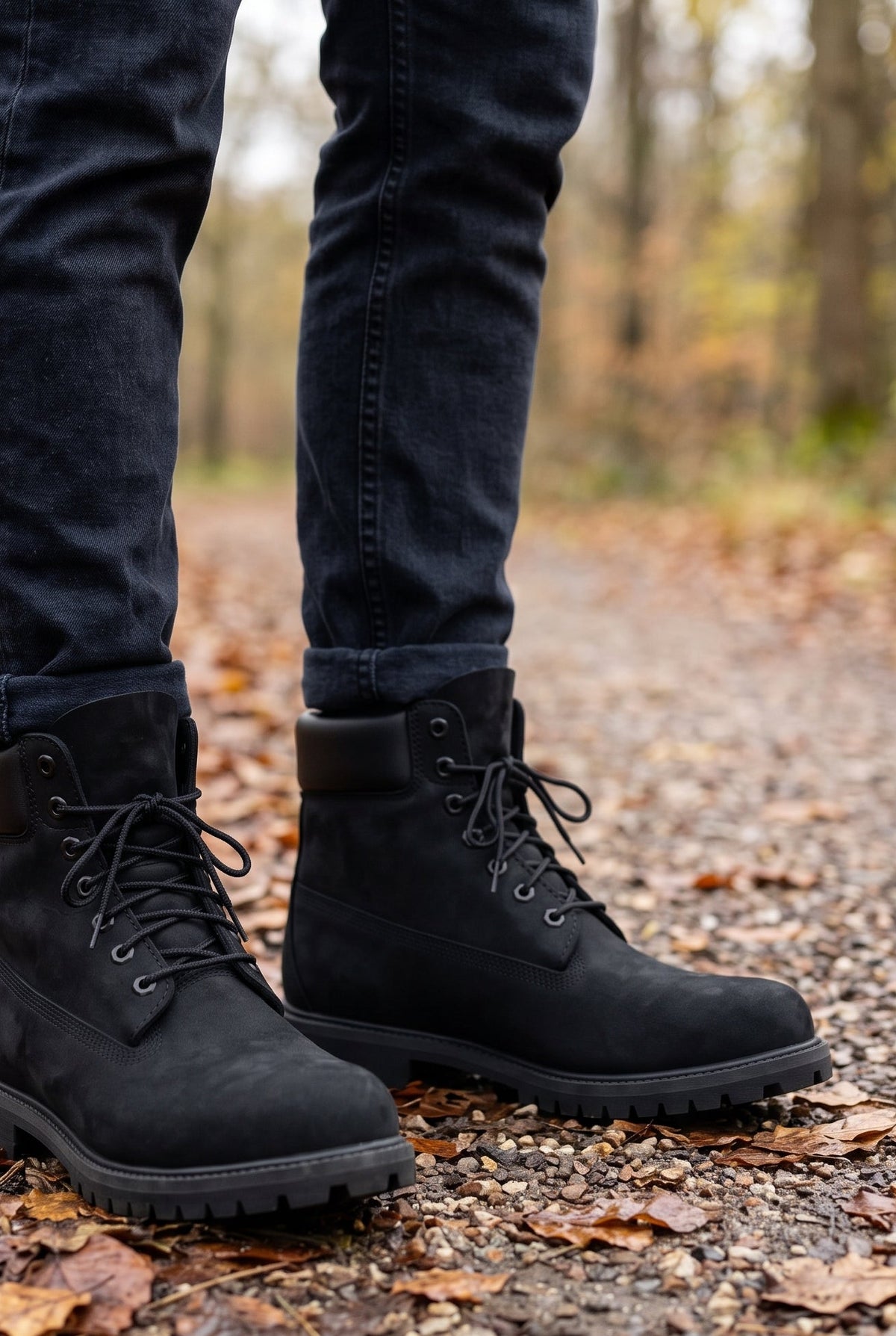 Men's Boots | Nubuck-Look Padded Collar with Lug Sole - Black worn