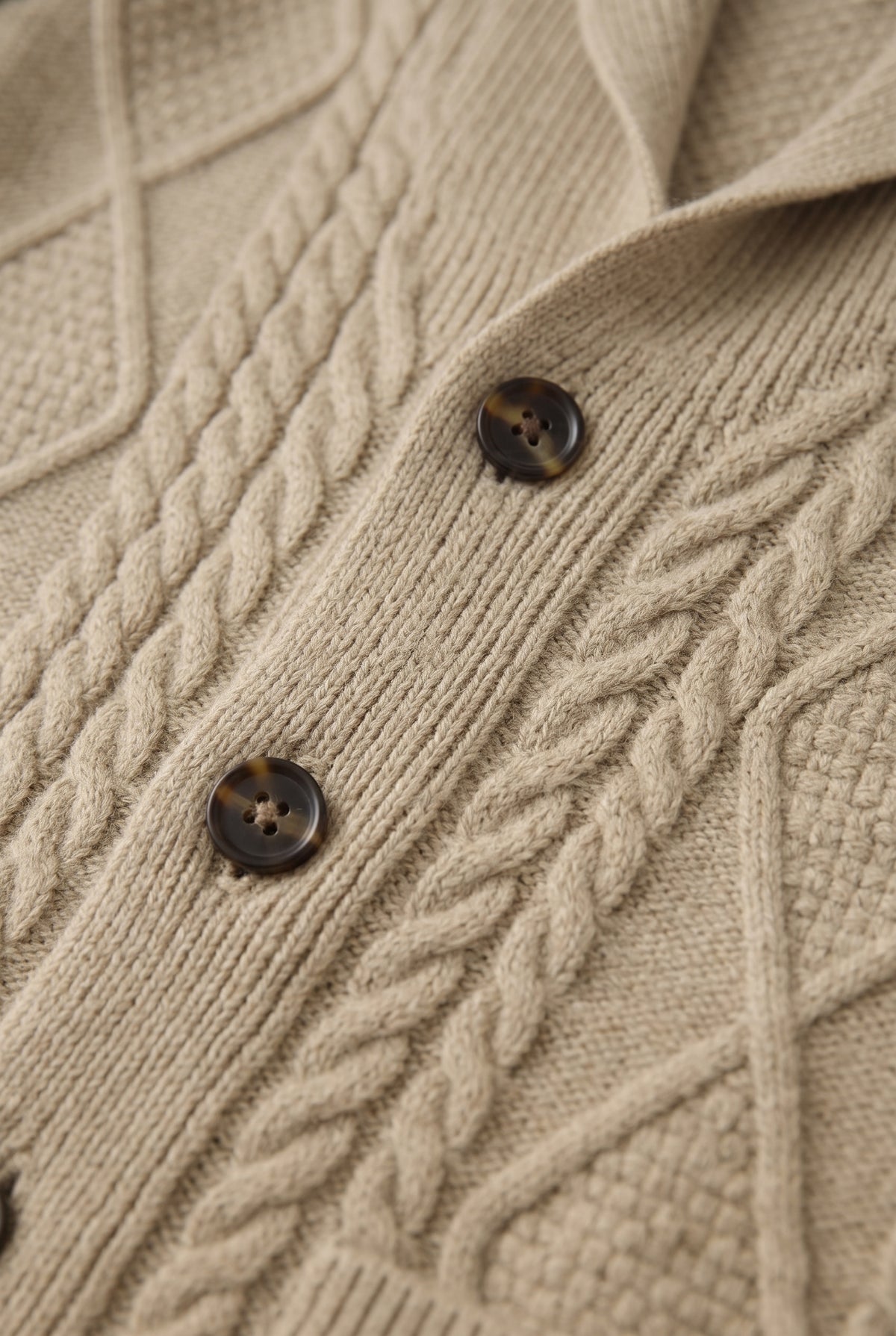 Men's Cardigan | Shawl Collar Cable Knit with Patch Pockets - Beige detail