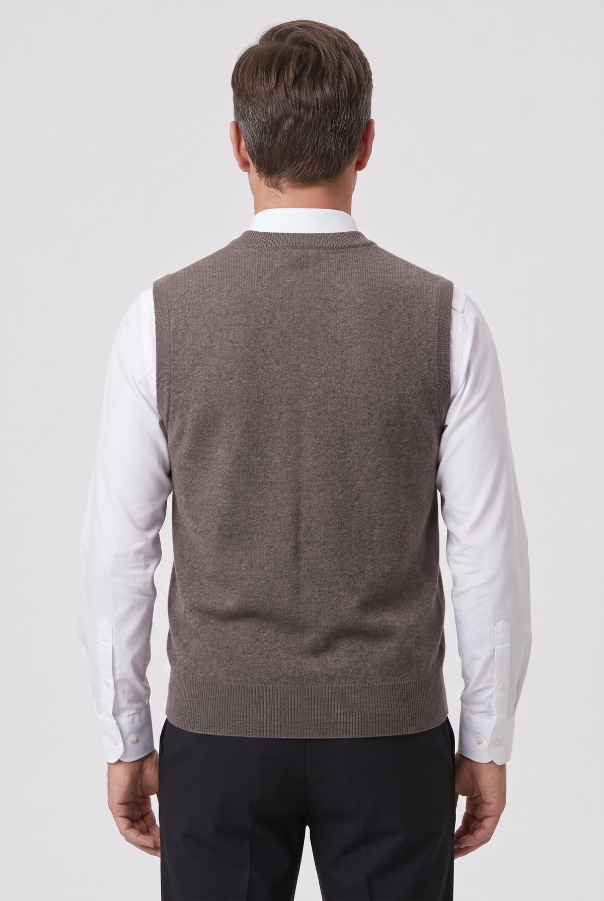 Men's Cardigan | Sleeveless V-Neck Button-Up - Mocha back