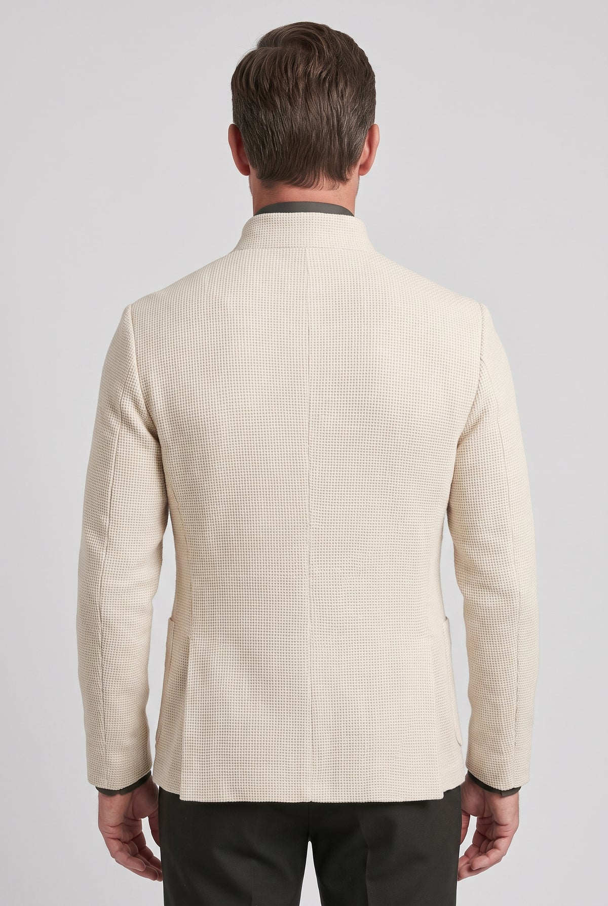 Men's Cardigan | Textured Knit with Stand Collar - White back