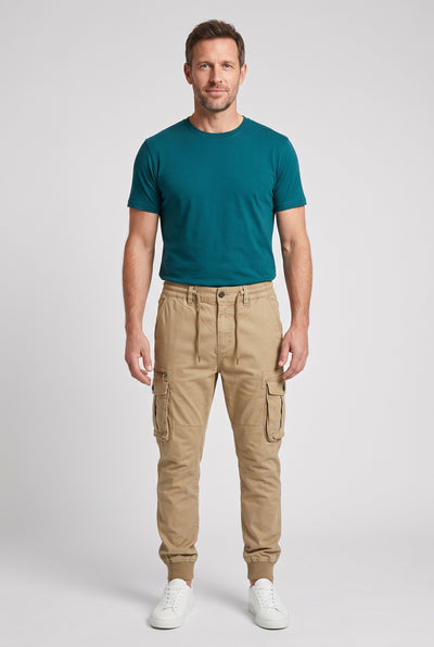 Men's Cargo Trousers | Tapered Jogger Style with Cuffed Hem - Khaki