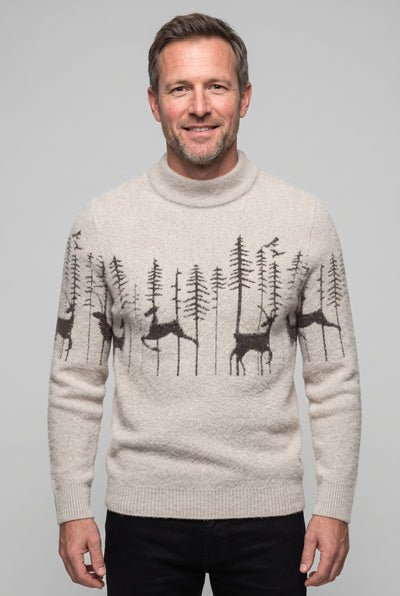 Men's Christmas Jumper | Reindeer and Forest Knit - Beige