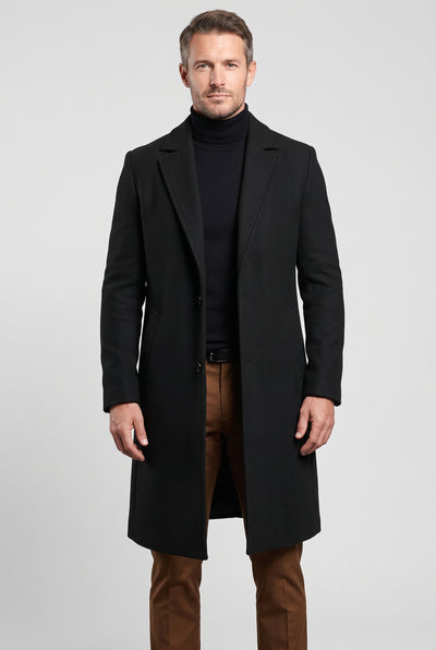 Men's Coat | Longline Single-Breasted Notch Lapel - Black