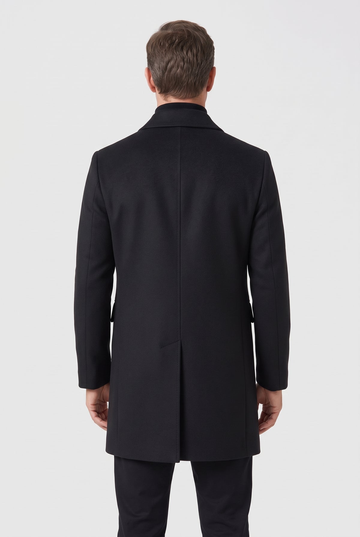 Men's Coat | Mid-Length with Point Collar and Quilted Lining - Black back