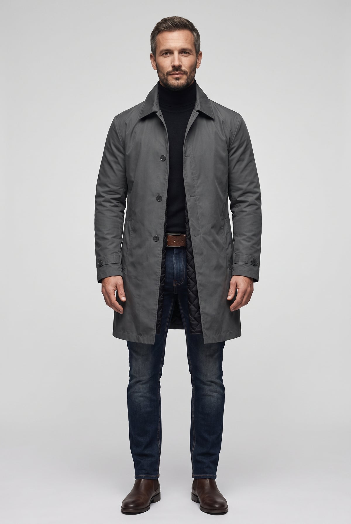 Men's Coat | Point Collar Mac with Quilted Lining - Grey