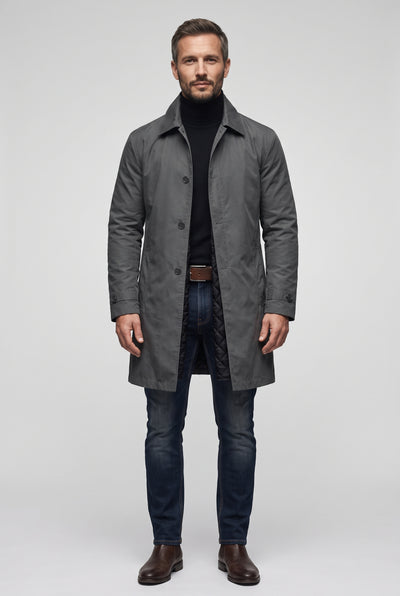 Men's Coat | Point Collar Mac with Quilted Lining - Grey